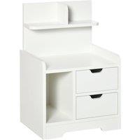 HOMCOM Modern Bedside Table with 2 Drawers & Open Shelves for Bedroom in White