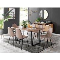 FurnitureboxUK Kylo Large Brown Wood Effect Dining Table & 6 Corona Black Leg Feax Leather Chairs in Beige