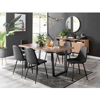 FurnitureboxUK Kylo Large Brown Wood Effect Dining Table & 6 Corona Black Leg Feax Leather Chairs