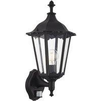 Loops IP44 Outdoor PIR Light Matt Black & Glass Traditional Wall Lantern Porch Motion