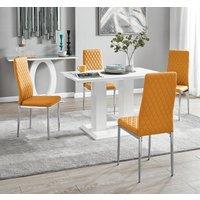 FurnitureboxUK Imperia 4 Seater Modern White High Gloss Rectangular Dining Table & 4 Milan Faux Leather Chairs in Mustard