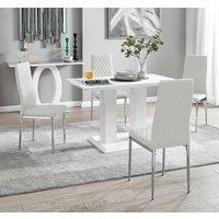 FurnitureboxUK Imperia 4 Seater Modern White High Gloss Rectangular Dining Table & 4 Milan Faux Leather Chairs
