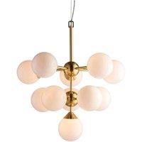 Netlighting Oscar Globe Pendant Satin Brushed Gold Effect Plate & Gloss White Glass 11 Light Dimmable IP20 G9