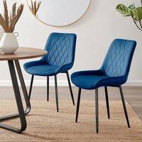 FurnitureboxUK Set of 2 Pesaro Luxury Velvet Dining Chairs With Diamond Stitched Back & Black Metal Legs in Navy