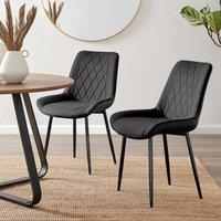 FurnitureboxUK Set of 2 Pesaro Luxury Velvet Dining Chairs With Diamond Stitched Back & Black Metal Legs