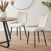 FurnitureboxUK Set of 2 Pesaro Luxury Velvet Dining Chairs With Diamond Stitched Back & Black Metal Legs in Cream