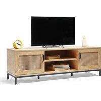 VonHaus Lena Rattan Effect Living Room Storage TV Stand in Brown