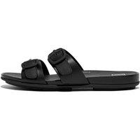 Gracie Rub-buckle 2bar Leather Slides All Black