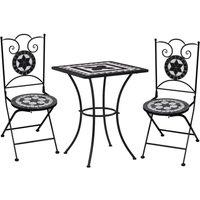 3 Piece Mosaic Bistro Set Ceramic Tile Black and White