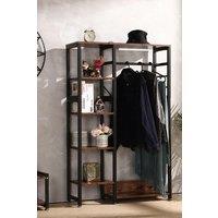 5 Tiers Rustic Brown Clothes Rack with Storage Shelves