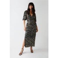 Mixed Sequin V Plunge Midi Dress