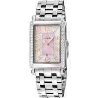 Ave of Americas Mini Swiss Quartz Diamonds Stainless Steel Diamond Case, Pink MOP Dial Watch