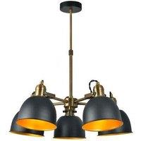 Langley 5 Light Chandelier - Matt Black and Antique Brass Finish