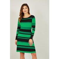 Green Striped Knitted Skater Dress