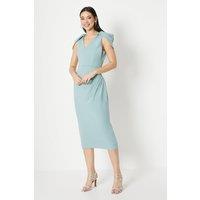 Pleat Detail Cape Sleeve Midi Dress