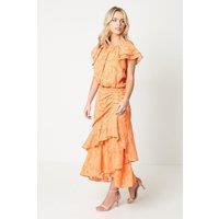 Petite Ruffle Skirt Maxi Dress In Goergette Jacquard