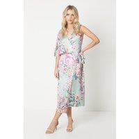 Petite Floral Print Satin Wrap Midi Dress