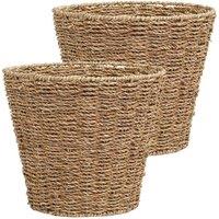 Arpan Seagrass Round Waste Paper Bin/Basket/Storage - Ideal For Home, Office, Bedrooms (Pack of 2) in Natural