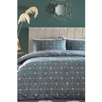 Furn Bee Deco Geometric Reversible Duvet Cover Set in Blue | Size: Double