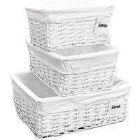 Arpan Set Of 3 White Wicker Gift Hamper Storage Basket With White Cloth Lining