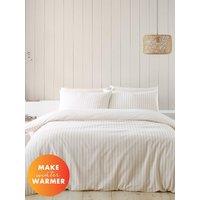 Catherine Lansfield 'Brushed Cotton Stripe' Duvet Cover Set in Natural | Size: Double