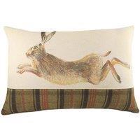Evans Lichfield Hunter Leaping Hare Hand-Painted Watercolour Printed Cushion | Size: 40 cm x 60 cm