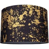 Happy Homewares Cotton Fabric Lamp Shade with Delicate Foil Decor for Table or Ceiling in Black | Size: 12 inches