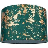 Happy Homewares Cotton Fabric Lamp Shade with Delicate Foil Decor for Table or Ceiling in Dark Green | Size: 12 inches