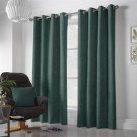 Luxury Living Velvet Chenille Ring Top Curtains in Green | Size: 142 cm width x 183 cm drop