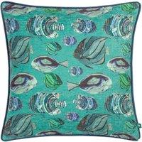 Wylder Tropics Abyss Fish Repeat Abstract Piped Cushion in Teal | Size: 43 cm x 43 cm