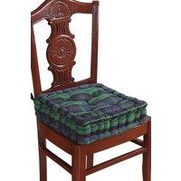 Homescapes Black Watch Tartan Cotton Dining Chair Booster Cushion in Green | Size: 40 cm x 40 cm
