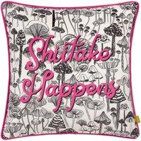 Furn Shiitake Happens Abstract Velvet Piped Cushion in Fuchsia | Size: 45 cm x 45 cm