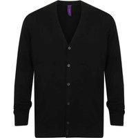 Henbury Men's Cotton Acrylic V Neck Cardigan in Black | Size: 3XL