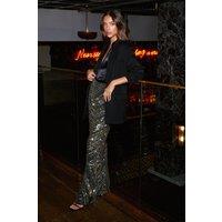 Mixed Sequin Slim Flare Pant