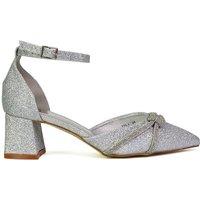 XY London Women's 'Sarah' Ankle Strap Pointed Toe Diamante Mid Block Heels in Silver | Size: 7