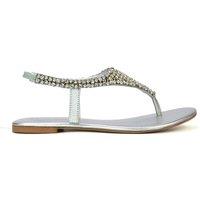 XY London Women's 'Lauren' Embellished Toe Post Flat Sandals in Silver | Size: 3
