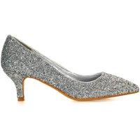 XY London Women's 'Gwyneth' Pointed Toe Mid Stiletto Kitten Heel Court Shoes in Silver | Size: 7