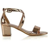 XY London Women's 'Jordyn' Cross Over Buckle Strap Chunky Low Block Heels in Rose Gold | Size: 5