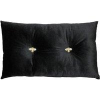 Paoletti Bumble Bee Embroidered Buttoned Velvet Ready Filled Cushion in Black | Size: 30 cm x 50 cm