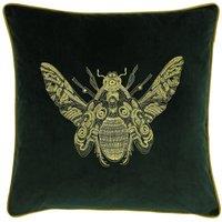 Paoletti Cerana Embroidered Bee Velvet Cushion in Emerald | Size: 50 cm x 50 cm