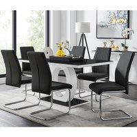 FurnitureboxUK Giovani High Gloss & Glass Dining Table & 6 Lorenzo Chairs Set in Black