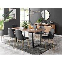 FurnitureboxUK Kylo Large Brown Wood Effect Dining Table & 6 Corona Gold Leg Faux Leather Chairs in Black