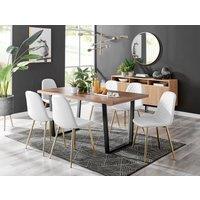 FurnitureboxUK Kylo Large Brown Wood Effect Dining Table & 6 Corona Gold Leg Faux Leather Chairs in White