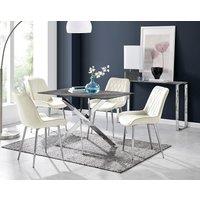 FurnitureboxUK Leonardo Grey Glass Marble Effect Silver Leg Table & 4 Pesaro Silver Chairs in Cream