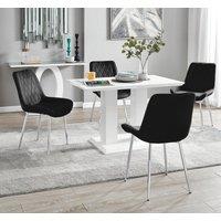 FurnitureboxUK Imperia 4 Seater Modern White High Gloss Rectangular Dining Table & 4 Persaro Velvet Chairs in Black