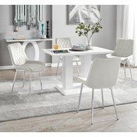 FurnitureboxUK Imperia 4 Seater Modern White High Gloss Rectangular Dining Table & 4 Persaro Velvet Chairs in Cream