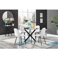 FurnitureboxUK Novara 4 Seater Black Leg Round Glass Dining Table & 4 Corona Faux Leather Black Leg Chairs in White
