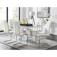 FurnitureboxUK Giovani 6-Seater Grey Glass Dining Table & 6 Murano Faux Leather Dining Chairs in White