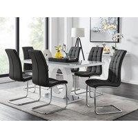 FurnitureboxUK Giovani 6-Seater Grey Glass Dining Table & 6 Murano Faux Leather Dining Chairs in Black