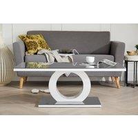 FurnitureboxUK Giovani Rectangular White High Gloss Coffee Table with Glass Top & Unique Halo Structural Plinth Base Design in Grey